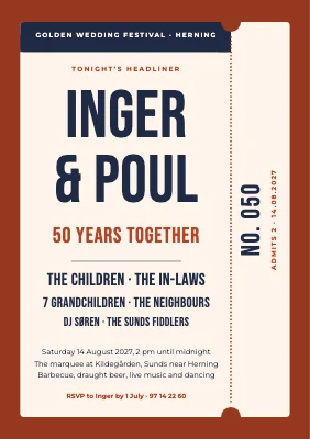 Golden wedding — festival ticket with a line-up