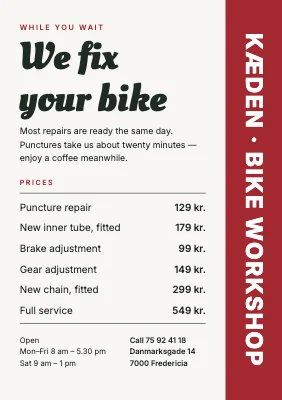 Bike workshop — price list