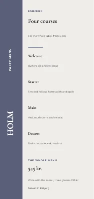 Party menu Holm — Esbjerg