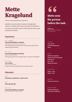 Social and healthcare assistant CV