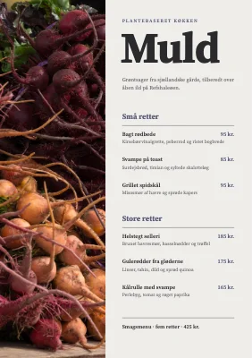 Vegansk restaurant — delt menukort med rodfrugter