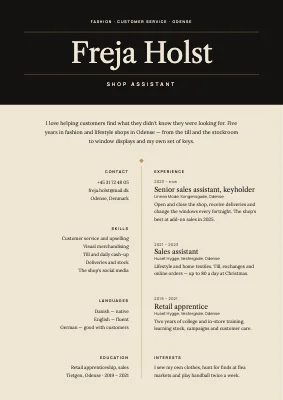 Shop assistant CV — boutique