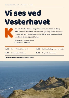 Firmafest ved Vesterhavet — invitation med initial