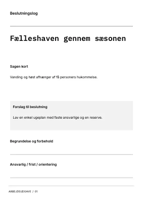 Fælleshaven gennem sæsonen — Beslutningslog