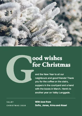 Christmas card from Valby — large initial