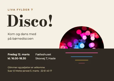Børnedisco — invitation med lysende diskosol