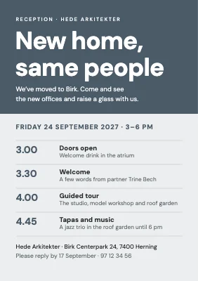 Reception invitation — new premises