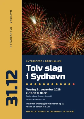 Nytårsfest — guldryg og fyrværkeri