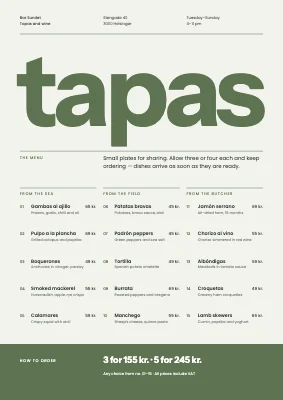 Tapas bar — tapas and wine menu