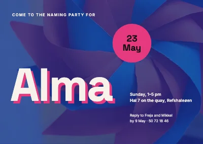 Naming party — riso-blue pinwheel