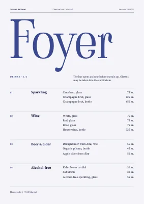 Theatre bar — drinks and interval menu