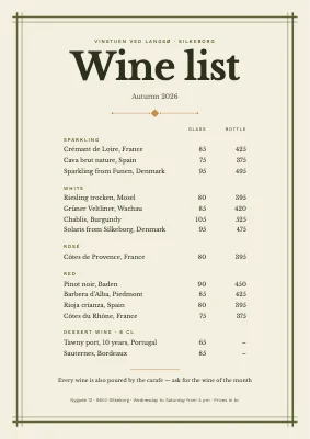 Wine list — classic wine bar