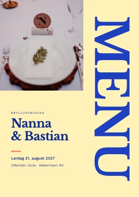 Bryllupsmenu — lodret MENU på herregården