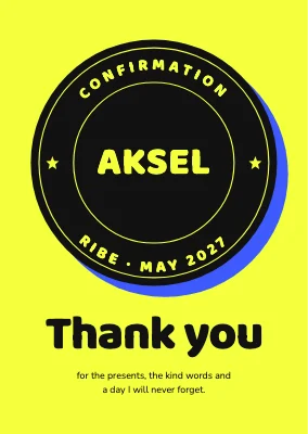 Thank-you card — black seal on electric yellow