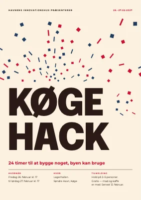 Hackathon — plakat med pixelkonfetti