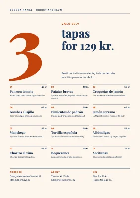 Tapasmenu — vælg tre