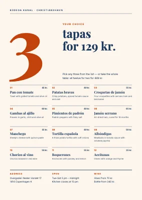 Tapas menu — pick three