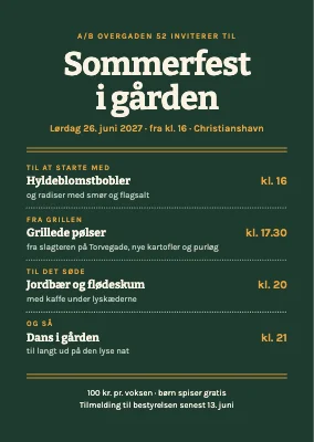 Sommerfest i gården — invitation som menukort