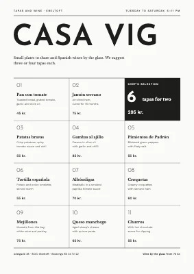 Tapas bar menu — Swiss grid