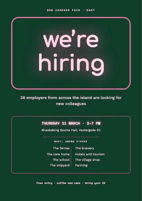 Careers fair — “we’re hiring” neon sign