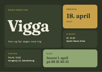 Konfirmation — typografiske fliser i mos og messing