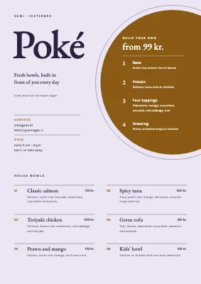 Poké bar — bowl menu