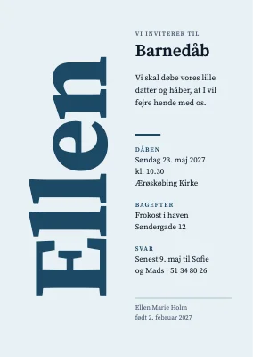 Barnedåb på Ærø — invitation