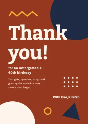 60th birthday — Memphis-style thank-you card