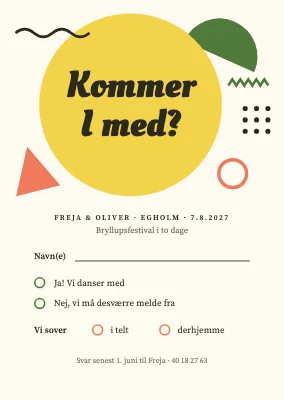 Svarkort — festivalbryllup i Memphis-stil