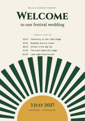 Welcome sign — festival wedding sunburst