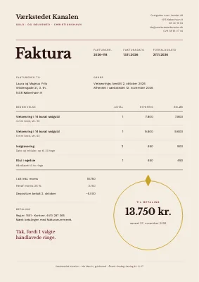 Faktura — smykkeværksted