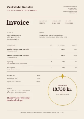 Invoice — jewellery studio
