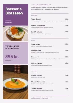 Brasserie — lunch and dinner menu