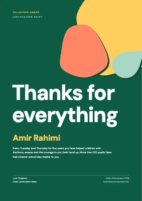 Volunteer award — thank you
