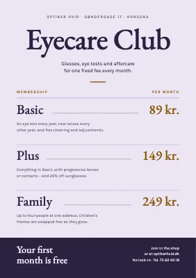 Optician — eyecare club with a monthly fee