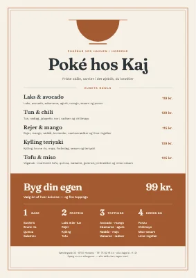 Pokébar — menukort med husets bowls