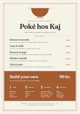 Poké bar — menu with house bowls