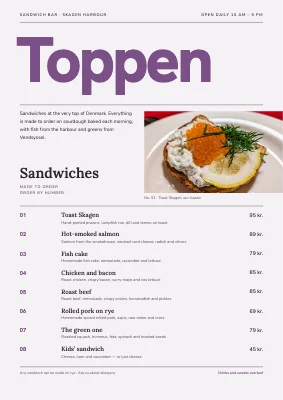 Sandwich bar menu — Skagen harbour