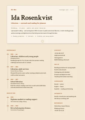 Librarian CV — catalogue card