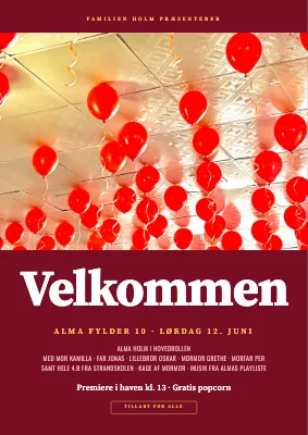 10-års fødselsdag — velkomstskilt som filmplakat