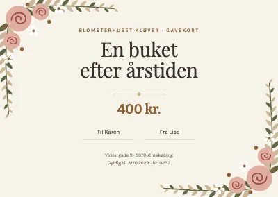 Gavekort til blomsterbutik — en buket efter årstiden