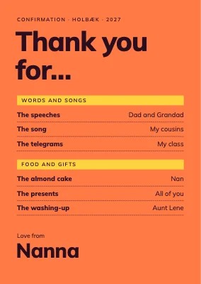 Thank-you card — thank-you menu on orange