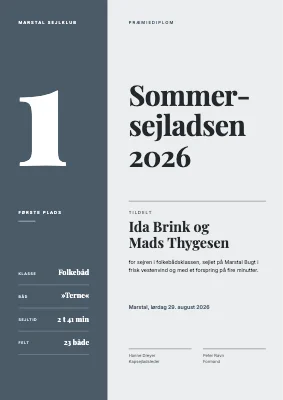 Præmiediplom — kapsejlads i Marstal