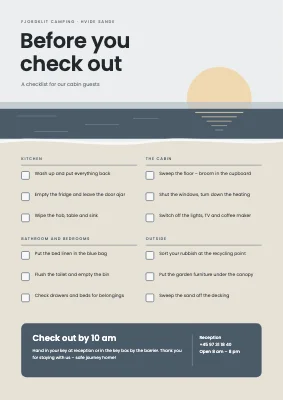 Checklist — campsite cabin