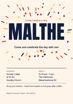 Confirmation invitation — confetti burst