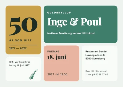 Guldbryllup — invitation i fliser