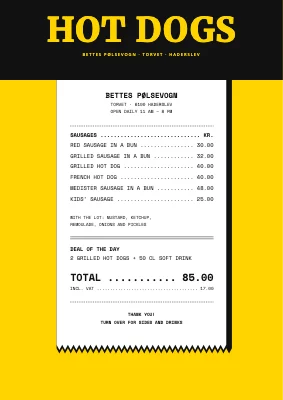 Hot dog stand — menu as a till receipt