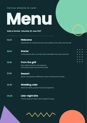 Wedding menu — festival with Memphis shapes