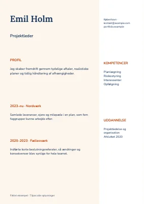 Projektleder — Højre spalte