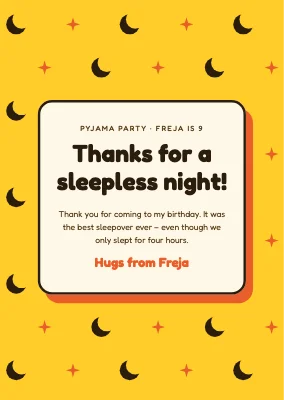 Pyjama party — thank-you card with a moon print